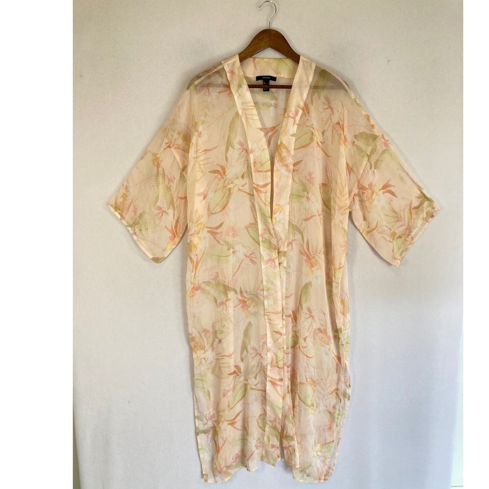 Boho Floral Forever 21 Womens Small Peach Sheer Chiffon Kimono Duster Cardigan